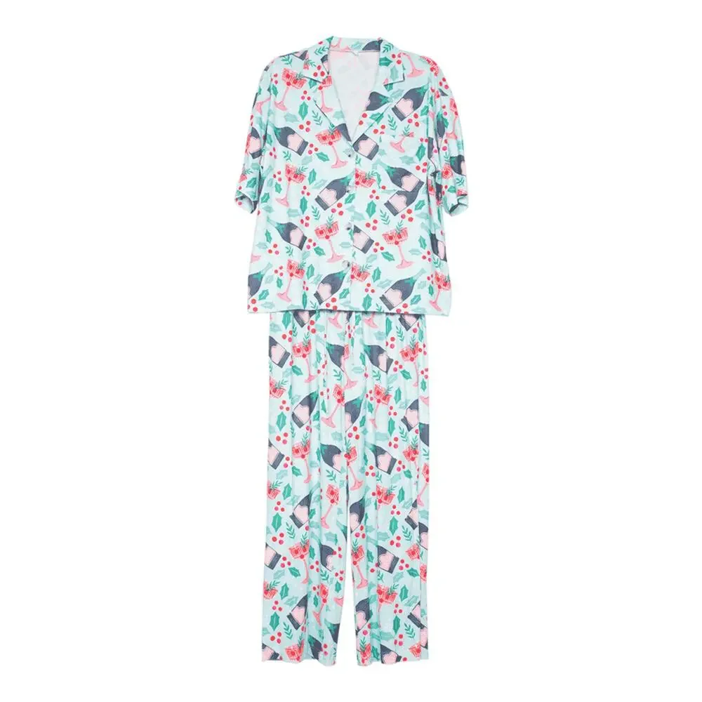 Katydid Christmas Champagne, Coupes & Holly Matching Holiday PJs - Picture 2 of 4